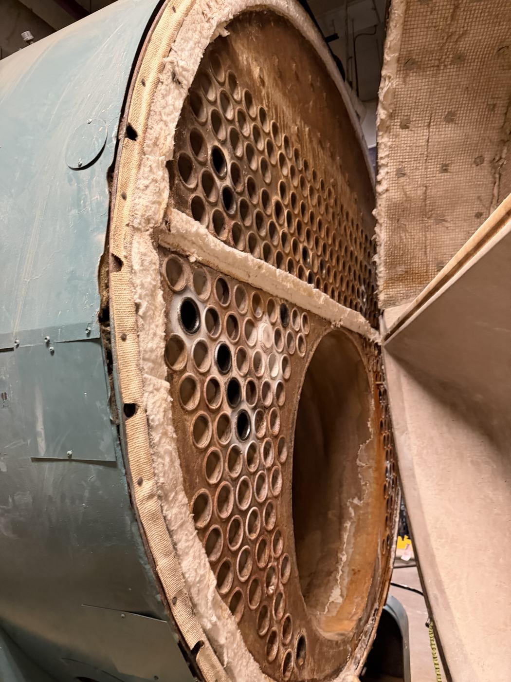 Fire-tube boiler tubesheet inspected during a condition assessment