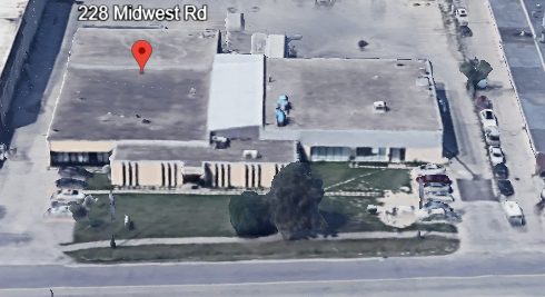 Aerial view of the 228 Midwest Road recycling facility in Scarborough