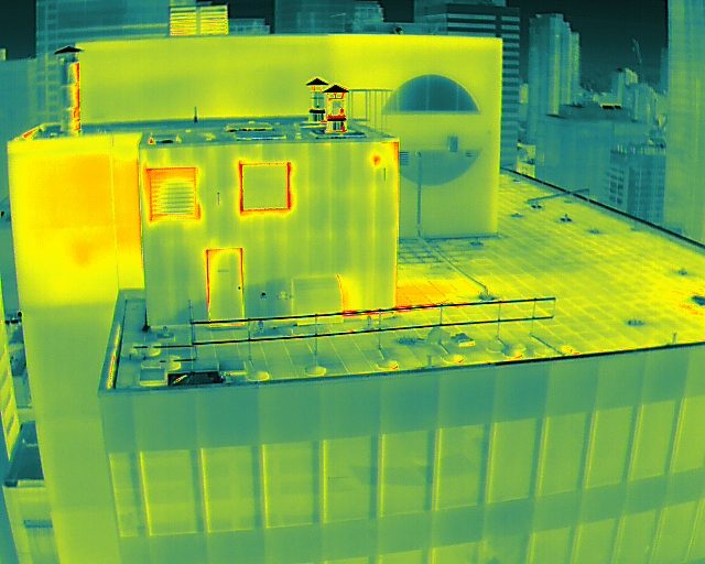 Drone thermal image of the roof assembly and mechanical penthouse
